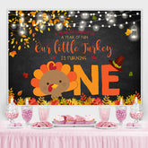 Lofaris Our Little Turkey Is Turning One Glitter First Birthday Backdrop for Kids